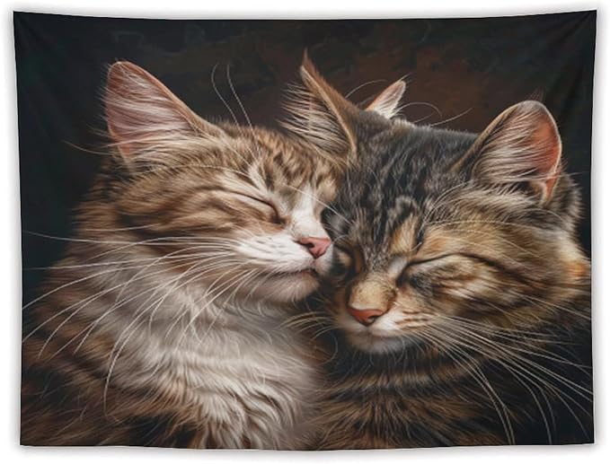 VUMIVI Cat Tapestry Adorable Animals Two Kittens Snuggling Together Vintage Print Realistic Design Tapestry Wall Hanging for Living Room Bedroom Dorm Classroom Aesthetic Decor W80xL60in
