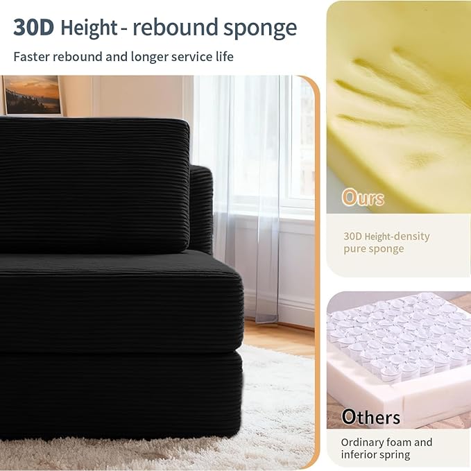 FILUXE Modular Sectional Sofa, Modern Modular Sofa Couch with Deep Seat，Comfy Cloud Couch, Sectional Couches for Living Room, Bedroom and Apartment，1-Seater，Black