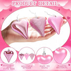 18 Pcs Valentines Tree Heart Ornaments Pink Valentines Tree Decorations, 3 Style 3.2" Valentine Hanging Ornaments for Christmas Tree Anniversary Party Decoration