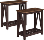 ChooChoo Farmhouse End Table, Rustic Vintage Narrow End Side Table with Storage Shelf for Small Spaces, Nightstand Sofa Table for Living Room, Bedroom Espresso 2 Pack