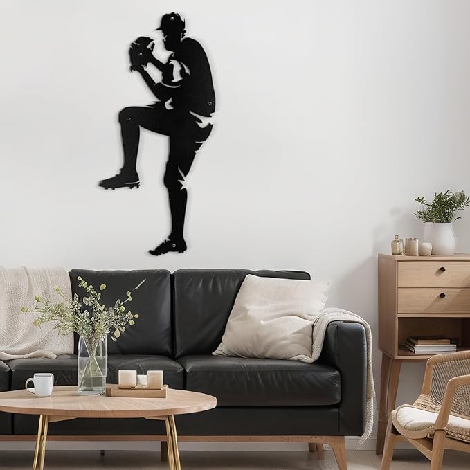 SIGNLEADER Metal Wall Art Decor - Baseball Pitcher Sport Minimalist Modern Abstract Wall Sculpture Hanging Home Decoration for Living Room, Bedroom, Bathroom, Kitchen, Studio, Outdoor - 24" Black