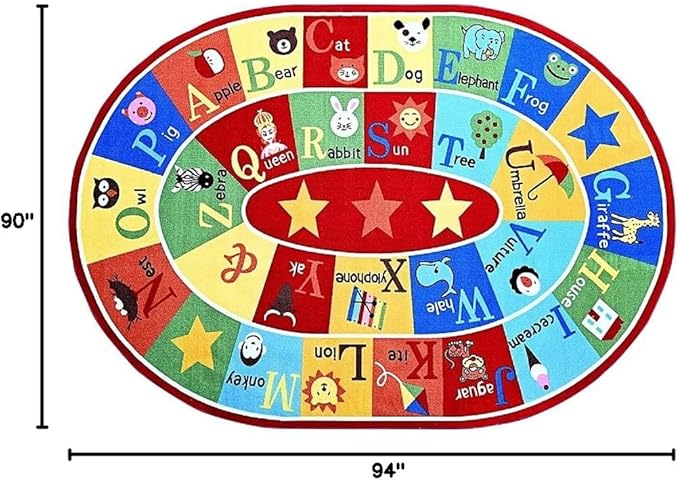 Furnish my Place 745 ABC with Animal ABC Area Rug for Kids | Educational Alphabet | Animals Children Rug | Contemporary Design | Multicolor (7'10"x11' Oval)