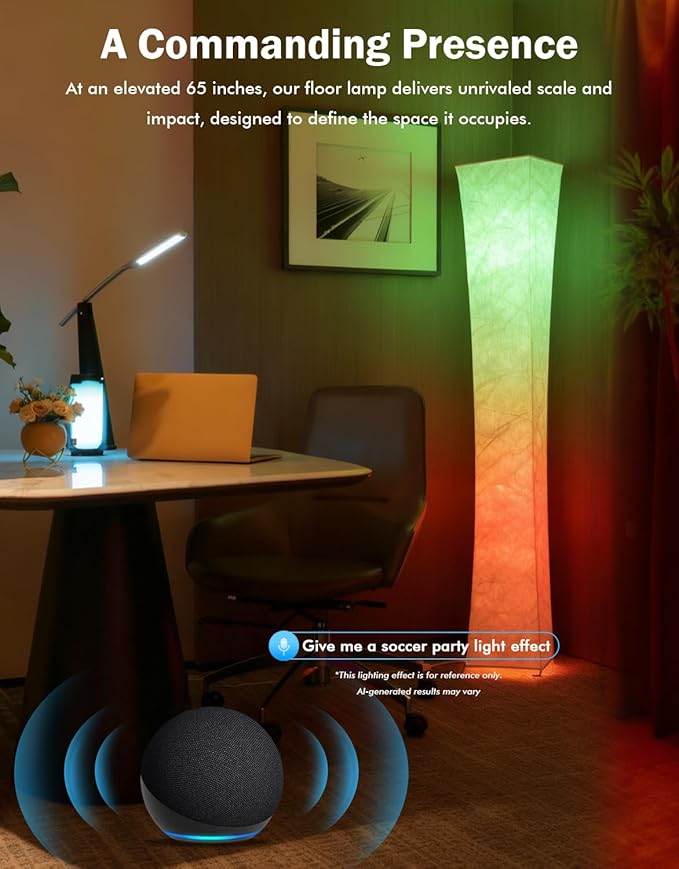 LEONC RGB+CCT Floor Lamp with Remote, 1800lm LED Tuya Smart 9W×2 Bulbs, 65" Smart Modern Floor Lamp with Alexa, Music Sync and 16 Million Colors, Color Changing Standing Lamp for Bedroom Living Room