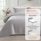 KASENTEX Oversized Queen Quilt Set 102"x106" – Soft Washed 3-Layer Lightweight Bedspread, Minimalist Nordic Design, All-Season Spring & Summer Quilt Set (1 Quilt + 2 Pillow Shams), Gull