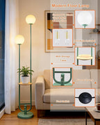 Lightdot 63IN Green Floor Lamp with U Pole, 2 Globe Mid Century Standing Lamps with Bulbs Included, Unique Vintage Dimmable Tall Floor Lamp for Living Room/Wedding/Party/Sofa Beside/Corner Decor