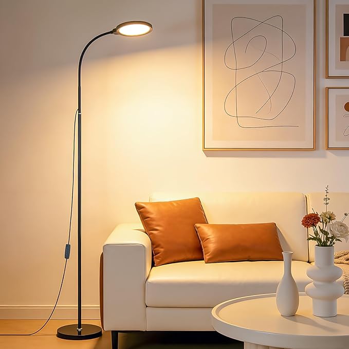 Modern Black Bright Eye Protection Floor Lamp, 62.6“ Adjustable Gooseneck Standing Lamp with Dimmer & Color Temperature, Tall LED Corner Lamp for Living Room, Bedroom Office Reading, Tattoo Light