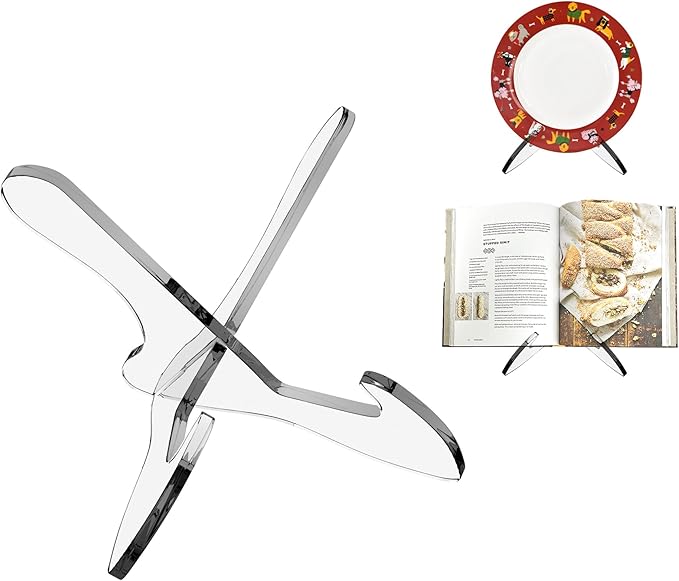Boloyo "X Shape Acrylic Plate Display Stand, 4.5 Inch 2PC Clear Acrylic Bowl Plate Platter Dish China Porcelain Display Holder Easel Base for Home Kitchen School Art Display