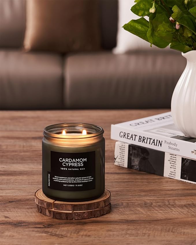 M&SENSE Cardamom Cypress Fir Large Scented Candles for Home 2 WIC 11.6oz 70 Hours Long Lasting Slow Burning Woody Scented for Birthday Holiday Winter Gifts