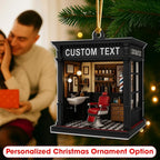 Personalized Barbershop Christmas Ornament 2025, Custom Name Hair Salon Decor, 2D Flat Acrylic Holiday Tree Ornament, Gift for Barber & Stylist