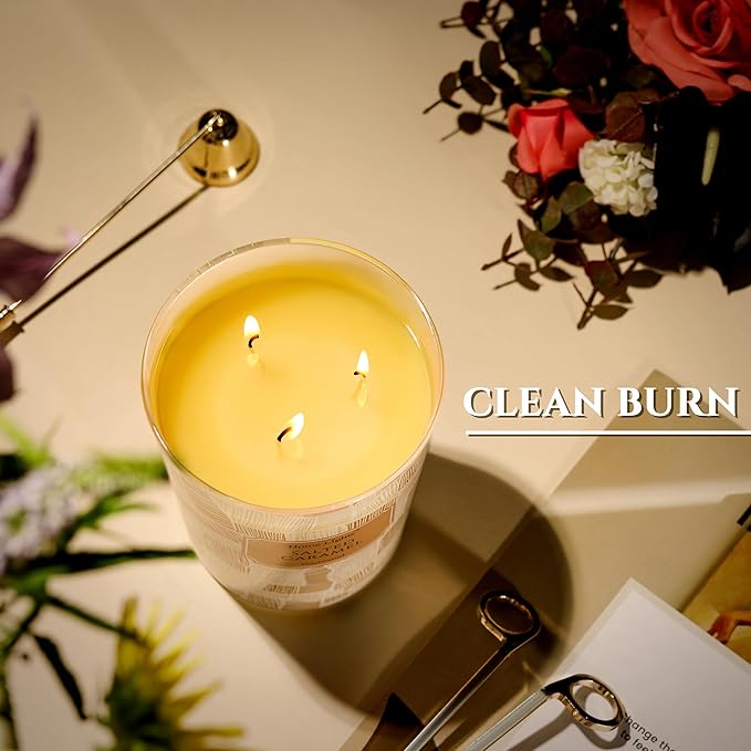 HomeLights Scented Candles | Large Jar 34 Oz Natural Soy Candle | 130 hrs Long-Lasting with 3 Wicks | Rustic Modern Home Decor | Gifts for Mom & Women, Salted Caramel