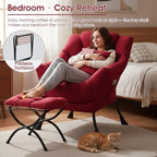 Lazy Chair with Ottoman, Large Lounge Accent Chair with Ottoman and a Throw Pillow, Burgundy Reading Chair for Living Room Bedroom Dorm Room Office Apartment Relaxing Use