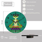 SPUNKER Wall Clock,Funny Frog Wall Clocks for Living Room Decor,Yoga Lotus Flower Kitchen Clocks Wall Battery Operated - 10 Inch Round Bathroom Wall Clock Silent Non-Ticking