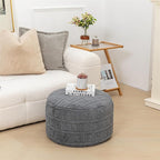 Stuffed Pouf Ottoman with High Density Foam Filler Plush Fiber Pouf Stool Round Foot Stool Cushion Storage Ottoman 20 * 12''Floor Poufs Foot Rest for Living Room (Gray)