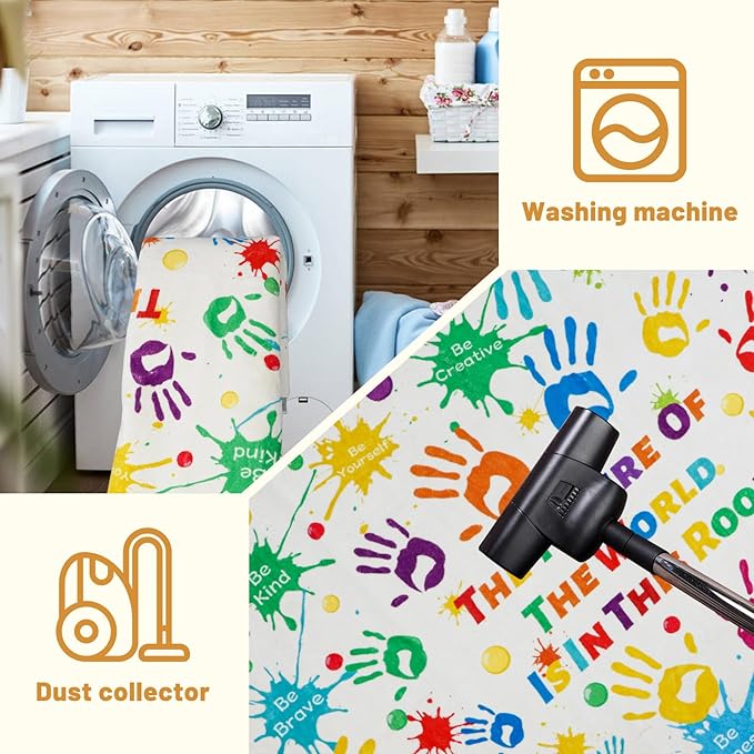 Colorful Kids Rug, Washable Handprints Area Rug for Kids Bedroom, Non-Slip Play Mat Ultra Soft Thick Indoor Plush Rug for Playroom Classroom Nursery Decor (9'2" X 6'7")