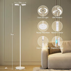 SUNMORY Floor Lamps for Living Room, 28W/1600LM Bright LED Floor Lamp with Remote & 2 Rotatable Lights, 74" Dimmable Tall Standing Lamp, Modern Reading Torchiere Corner Lamp for Bedroom Office, White