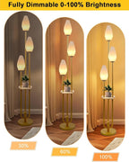 Lightdot Gold Floor Lamp with Tray, 3-Lights Dimmable Floor Lamps with Rock-Shaped Shade, Unique Candle Holder Style Modern Tall Lamp for Living Room/Party/Sofa Beside/Corner Decor(Bulbs Included)