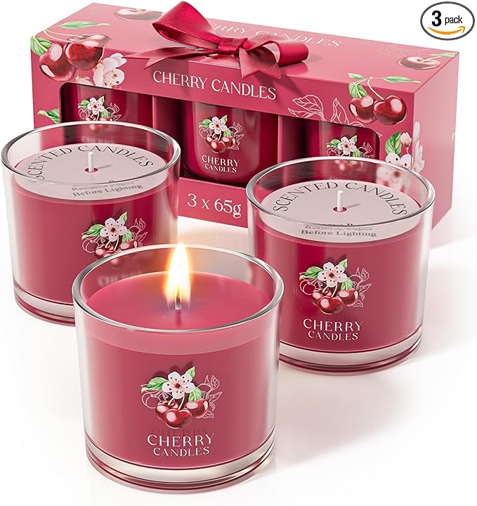 Cherry Candle, Scented Candles Gifts for Women, Candles Gift Set for Her, 3 Scented Votive Candles, Birthday Gifts for Women/Men (Red, 7 oz)