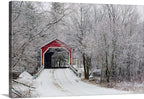 CANVAS ON DEMAND Red Covered Bridge in the Winter; Adamsville Quebec Canada Canvas Wall Art Print by David Chapman, Home Decor, Frost, Winter Artwork, 60"x40"