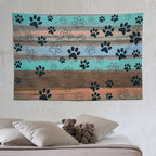 VUMIVI Dog Paw Print Tapestry Rustic Farmhouse Vintage Wood Paneling Home Decor Tapestry Wall Hanging for Living Room Bedroom Dorm Classroom Aesthetic Decor W90xL60in