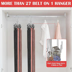 Belt Hanger for Closet, Rotatable Belt Organizer Closet Accessories Rack for Display, Holds up to 27 Items, 9 Large Non-Slip U-Shaped Holder Storage Hooks for Belt, Scarf, Silver