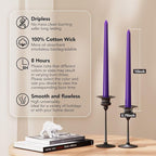 10-Inch Tall Dripless Taper Candles Set of 4 - Purple Tapered Candles, Perfect for Halloween - Smokeless, Unscented, Long Burning - Hand Poured, Colored Tall Candlesticks - Light Purple