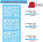Snowflake Window Clings for Glass Windows Snow Spray, 321PCS Christmas Window Clings Winter Xmas Holiday Window Stickers Decals Decor, 9 Sheets Christmas Decorations for Office Clearance Indoor