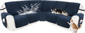 Reclining Sectional Couch Covers 100% Waterproof Velvet L Shape Recliner Sofa Cover for Dogs Pets Washable Anti Slip Recliner Slipcovers with Pockets (5 Seat Sofa, Navy Blue)