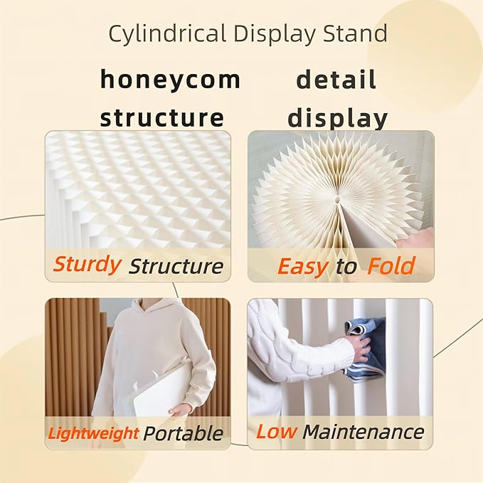 4Pcs Cylinder Display Stand - Foldable Paper Pedestal with Square Acrylic Plate for Shoes & Handbags, Retail Store, Boutique, Home & Wedding Decor, Party Events
