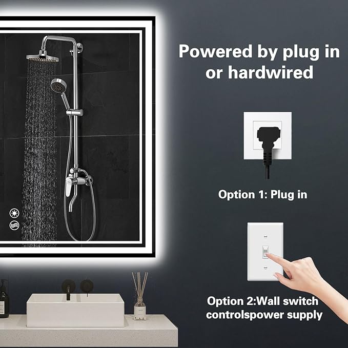 24“ x 36” LED Mirror for Bathroom Front and Backlit Anti-Fog Dimmable 3 Colors LED Bathroom Mirror with Lights Memory Function Smart Mirror Wall Mounted Horizontal/Vertical ETL Listed