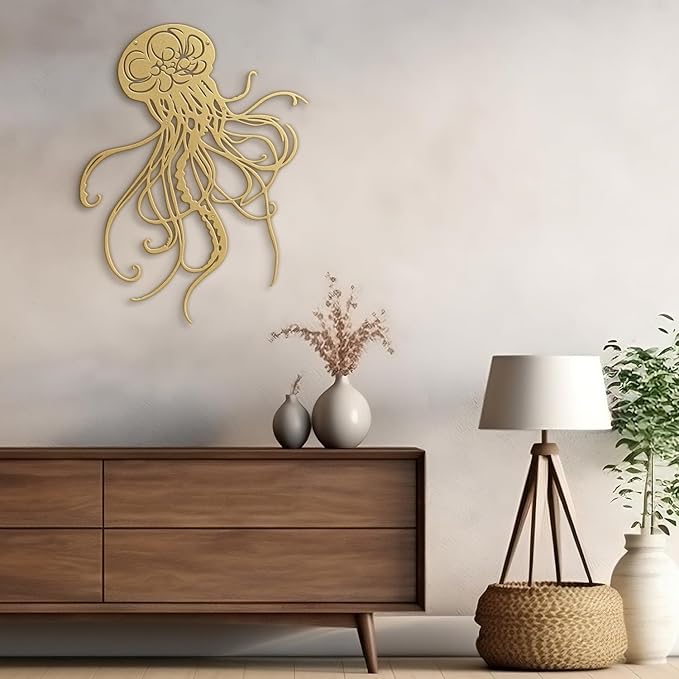 SIGNLEADER Metal Wall Art Decor Octopus Minimalist Modern Abstract Wall Sculpture Hangings Home Decoration for Living Room, Bedroom, Bathroom, Kitchen, Outdoor - 30" Gold