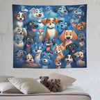 VUMIVI Cartoon Dog Tapestry Cute Puppy Pet Lovers Animal Theme Colorful Illustration Tapestry Wall Hanging for Living Room Bedroom Dorm Classroom Aesthetic Decor W60xL50in
