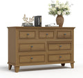 GarveeHome Brown Dresser for Bedroom, 7 Drawer Dresser, Wooden Chest of Drawers with Deep Drawers, 47 in Long Dressers TV Stand, Modern Dressers Organizer with Vintage Handle for Living Room, Hallway