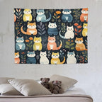 VUMIVI Cartoon Abstract Cat Tapestry Fun Cute Animals Plants Bohemian Modern Art Color Illustration Tapestry Wall Hanging for Living Room Bedroom Dorm Classroom Aesthetic Decor W40xL30in