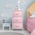 Sorbus Nightstand with 3 Drawers - Bedside Furniture & Accent End Table Chest for Home, Bedroom Accessories, Office, College Dorm, Steel Frame, Wood Top, Pastel Fabric Bins (Pink)