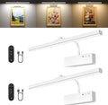 Picture Light, 15.35inch Wireless Picture Lights for Wall Rechargeable, Battery Lights for Pictures on Wall, 3 Color Art Lighting for Paintings with Timer and Dimmable Artwork Display (White-2PCS)