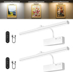 Picture Light, 15.35inch Wireless Picture Lights for Wall Rechargeable, Battery Lights for Pictures on Wall, 3 Color Art Lighting for Paintings with Timer and Dimmable Artwork Display (White-2PCS)