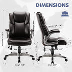 COLAMY Leather Executive Office Chair- High Back Home Computer Desk Chair with Padded Flip-up Arms, Adjustable Tilt Lock, Swivel Rolling Ergonomic Chair for Adult Working Study-Brown, Set of 2