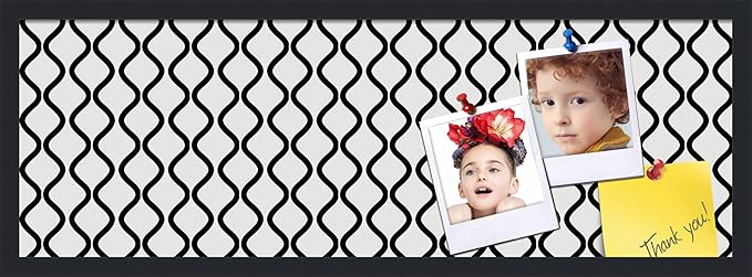 PinPix 36x12 Inch Cork Bulletin Board. This Decorative Framed Pin Board Comes with Black and White Waves Design and a Satin Black Frame. Ideal for Home Office Decor or Message Board (PinPix-194)