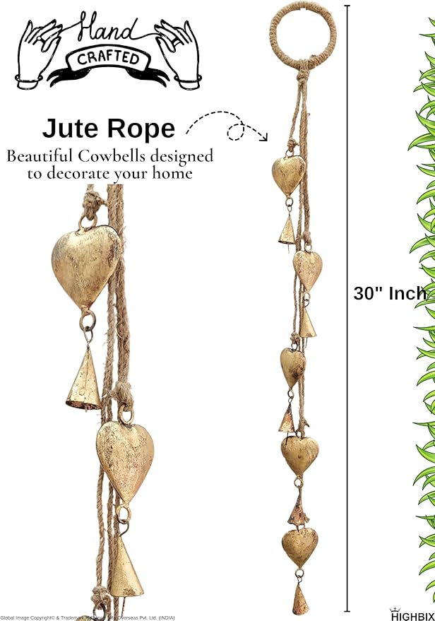 HIGHBIX Shabby Chic Hanging Bells Cluster – Rustic Handmade Metal Bell Décor for Wall, Door, Garden, or Festive Decoration (1, Heart Cone)