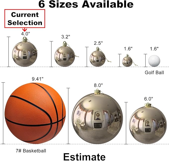 Champagne Gold Set of XL (4.0") 4PCS Christmas Balls - Christmas Tree Decoration Ornaments Shatterproof Hanging Balls for New Year Easter Valentine Holiday Decorations