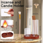 3 in 1 Glass Incense Holder, Upside Down Incense Stick Holder with Enlarged Aroma Storage Cup Ash Tray Brush & Cone Stand for Meditation Yoga Spa & Home Decor