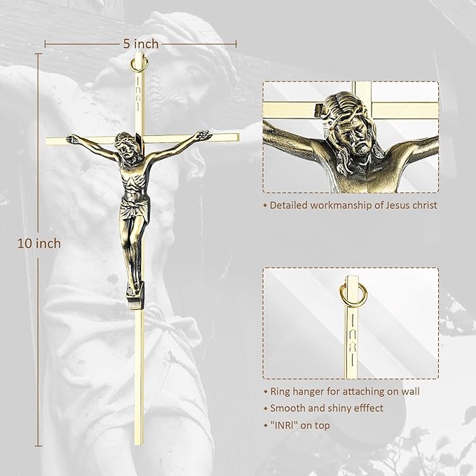 ACHIBANG 2-Pack Crucifix Wall Cross – Gold & Silver Catholic Crosses for Wall, 10" Jesus Wall Crucifix for Home or Door Blessing