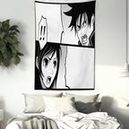 Ambesonne Anime Tapestry, Japanese Comics Strip Boy and Girl Fight Scene Manga Image Cartoon Print, Wall Hanging for Bedroom Living Room Dorm Decor, 40" X 60", Black White Grey