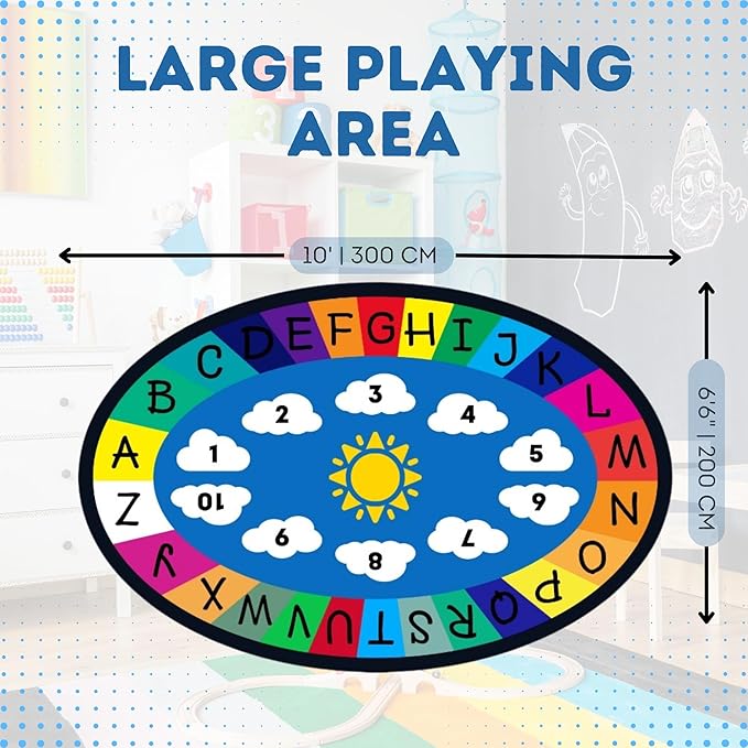 Genki - Classroom Rug for Kids - Education Classroom Carpet for Children - Colorful Seating Area - Large Elementary Classroom Rugs - Kids Seating for School Playroom | Oval 9'9"x6'6"