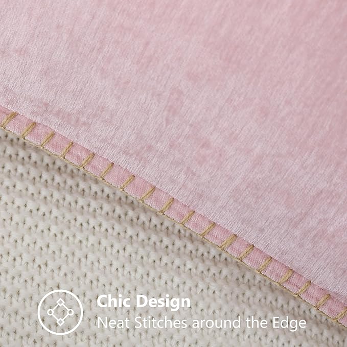 decorUhome Chenille Soft Cozy Throw Pillow Covers 26x26 Set of 2 Modern Farmhouse Boho Velvet Decorative Euro Sham Pillow Cases with Stitched Edge for Couch Sofa Bed Home Valentines Decor, Blush Pink