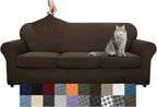 YEMYHOM Latest Checkered 4 Pieces Couch Covers for 3 Cushion Couch High Stretch Thickened Sofa Cover for Dogs Pets Elastic Slipcovers Living Room Furniture Protector (Dark Coffee), 71"-91"(3 CUSHIONS)