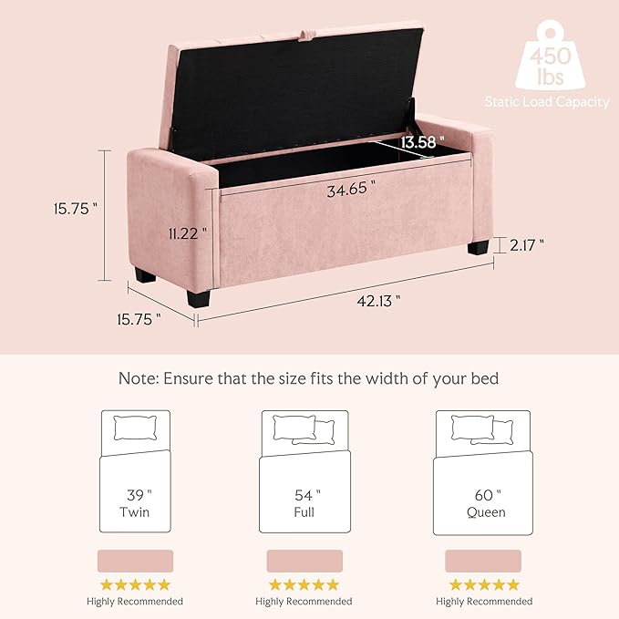 SUNWAVE Storage Ottoman Bench, Linen Fabric End of Bed Storage Bench with Button Tufted, Safety Hinge Lid, Large Ottoman for Bedroom, Living Room & Entryway