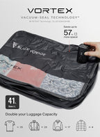 Black Voyage Reusable Vacuum Compression Travel Bag for Carry-On Suitcase and Backpack, Recycled IP67 Waterproof Space Saver Vacpack (1-Pack, 41L - Pump Included)