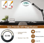 10X Magnifying Glass with Light and Clamp, Magnifier with Light Hands Free3 Color Modes Stepless Dimmable, 72 LEDs Real Glass Lens Magnifying Lamp for Close Work, Repair, Reading, Craft