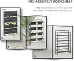 4NM No Assembly Extra Wide 4 Tiers Folding Bookshelf Storage Shelves Vintage Bookcase Standing Racks Study Organizer Home Office (All Black)